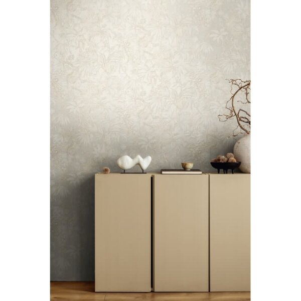 Tapete in Dschungeloptik Hellbeige Creme - Vliestapete florales Motiv AS-Creation (790471)