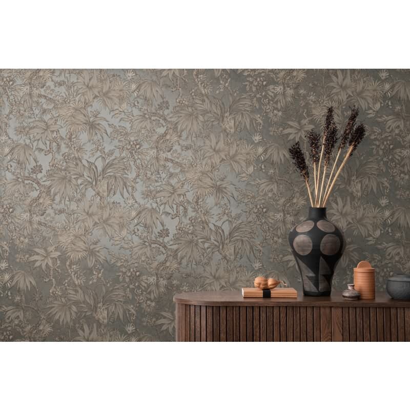 Tapete in Dschungeloptik Grau Braun - Vliestapete florales Motiv modern AS-Creation (790473)