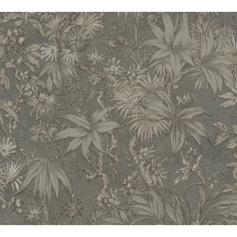 Tapete in Dschungeloptik Grau Braun - Vliestapete florales Motiv modern AS-Creation (790473)