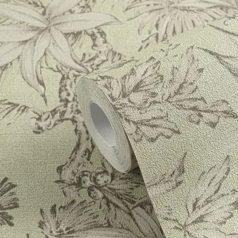 Tapete in Dschungeloptik Hellgrün Beige - Vliestapete florales Motiv modern AS-Creation (790475)