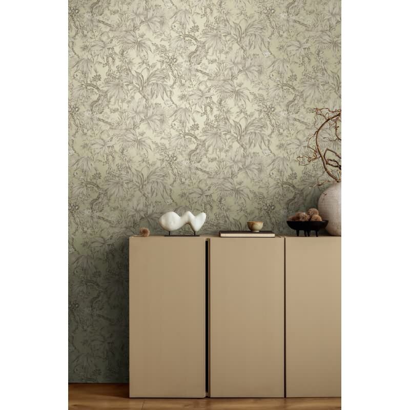 Tapete in Dschungeloptik Hellgrün Beige - Vliestapete florales Motiv modern AS-Creation (790475)