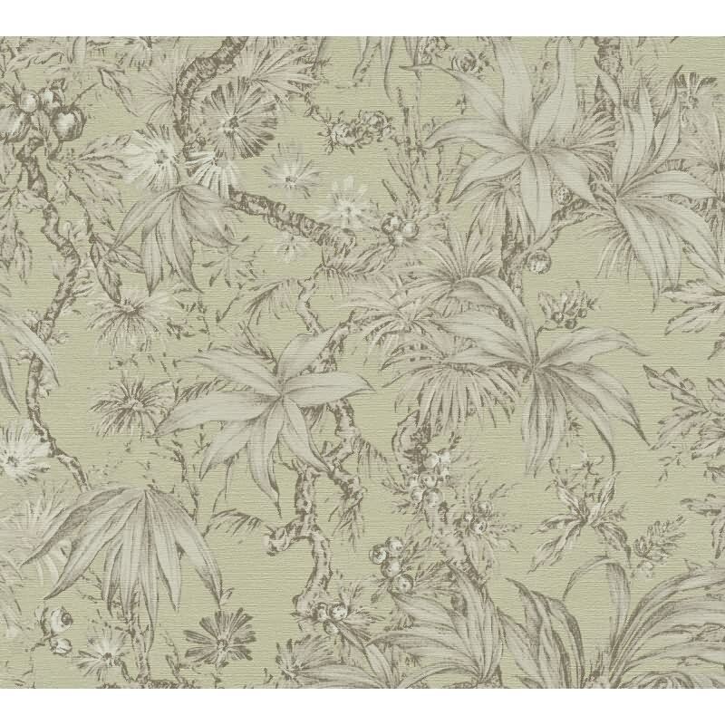 Tapete in Dschungeloptik Hellgrün Beige - Vliestapete florales Motiv modern AS-Creation (790475)