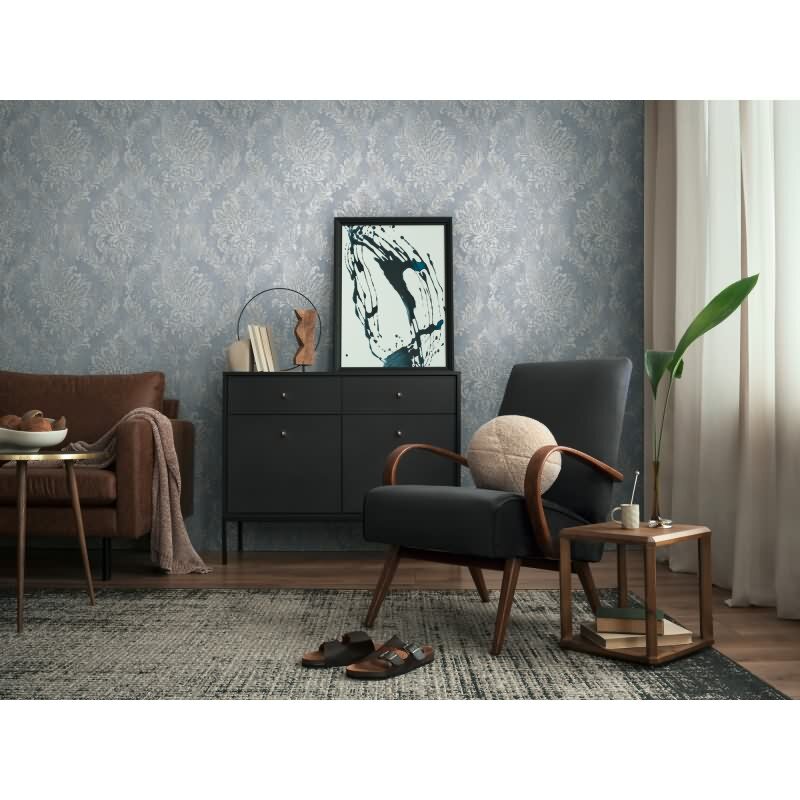 Tapete mit Barockmuster Blau Silber - Glänzende Ornament-Tapete - Vliestapete AS-Creation (790491)