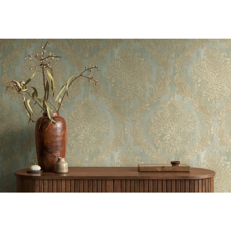 Tapete mit Barockmuster Mint Gold - Glänzende Damast-Tapete - Vliestapete AS-Creation (790492)