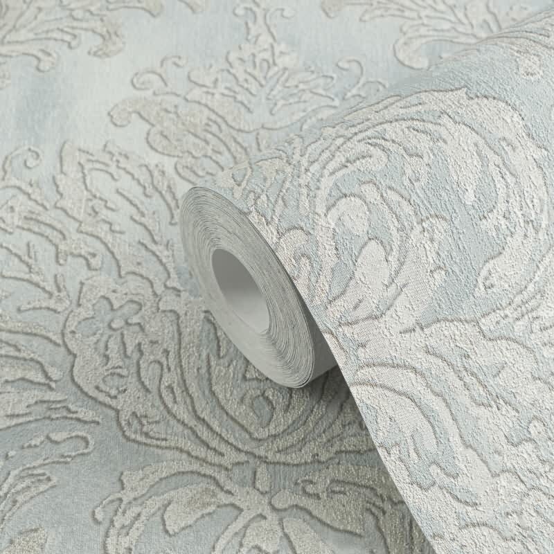 Tapete mit Barockmuster Hellblau Silber - Glänzende Damast-Tapete - Vliestapete AS-Creation (790493)