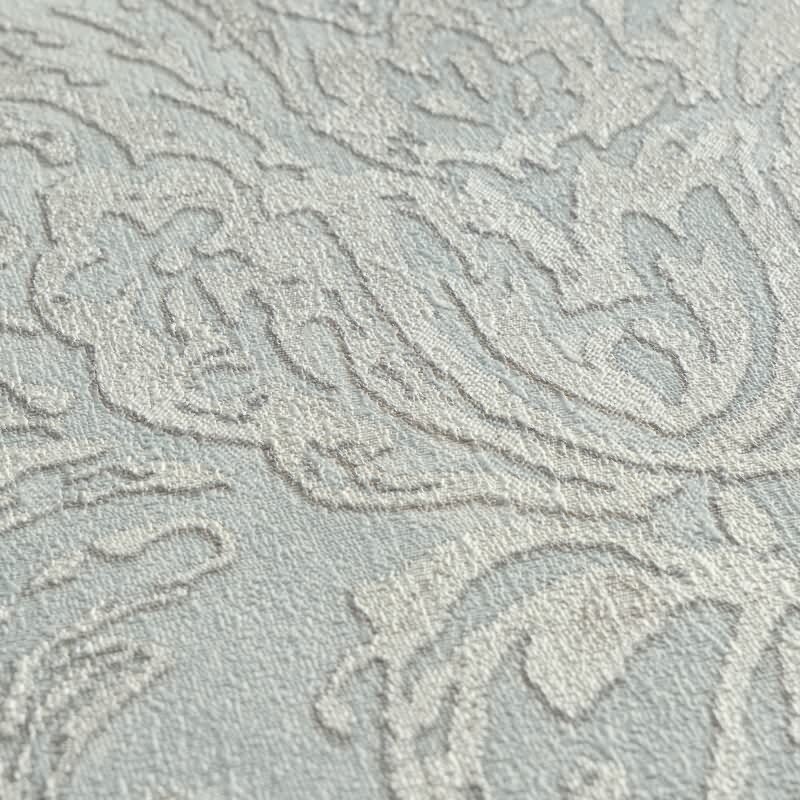 Tapete mit Barockmuster Hellblau Silber - Glänzende Damast-Tapete - Vliestapete AS-Creation (790493)