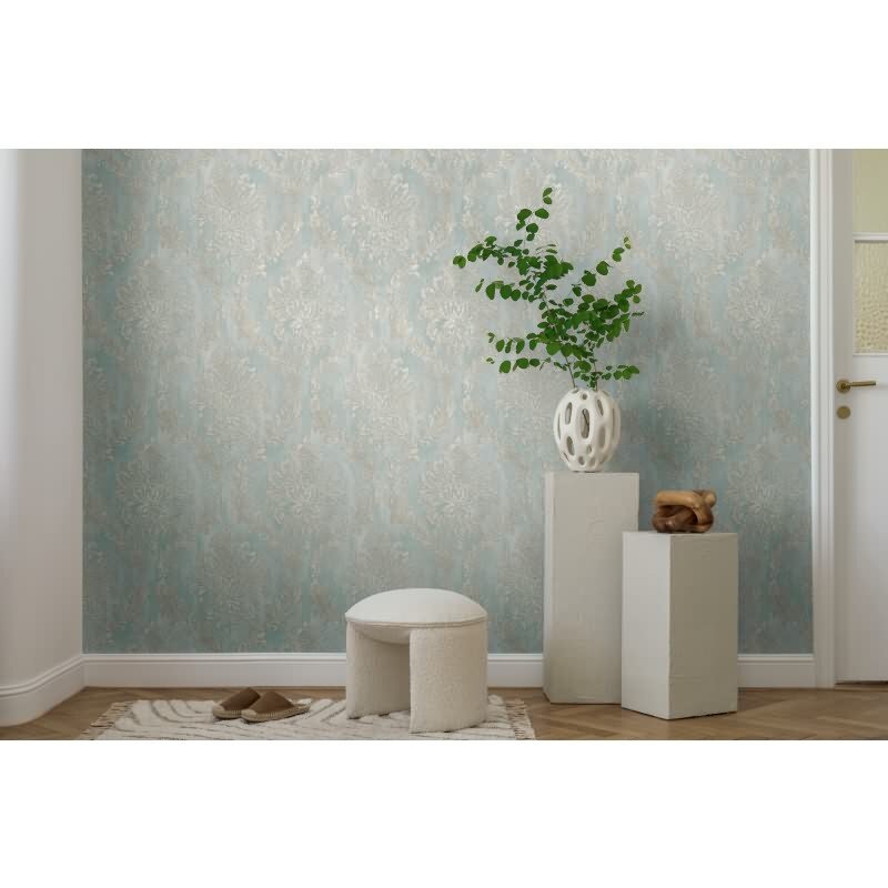 Tapete mit Barockmuster Hellblau Silber - Glänzende Damast-Tapete - Vliestapete AS-Creation (790493)