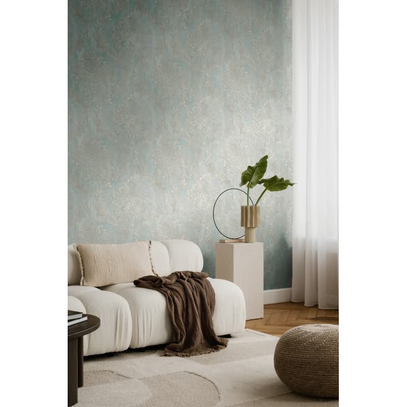 Tapete mit Barockmuster Hellblau Silber - Glänzende Damast-Tapete - Vliestapete AS-Creation (790493)