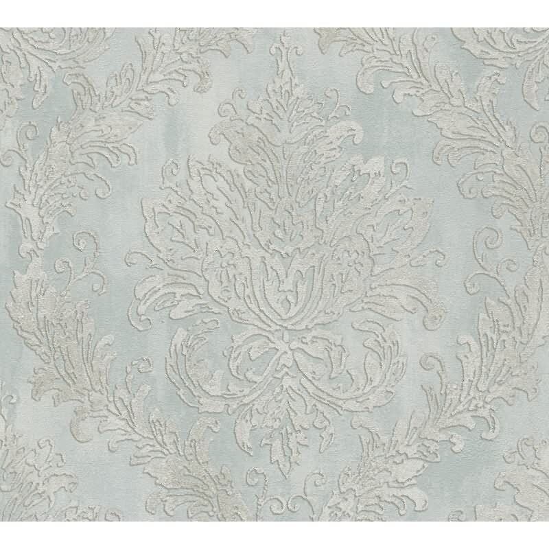 Tapete mit Barockmuster Hellblau Silber - Glänzende Damast-Tapete - Vliestapete AS-Creation (790493)