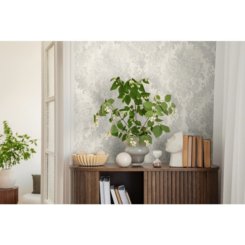 Tapete mit Barockmuster Beige Silber - Glänzende Damast-Tapete klassisch - Vliestapete AS-Creation (790494)