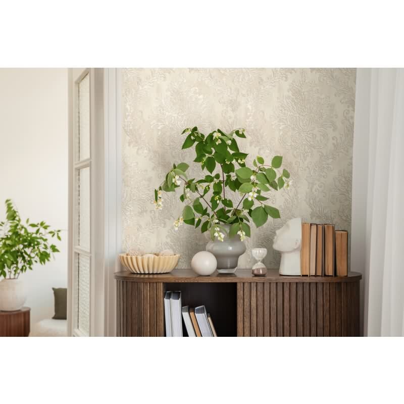 Tapete mit Barockmuster Beige Creme - Edle Damast-Tapete elegant strukturiert - Vliestapete AS-Creation (790495)