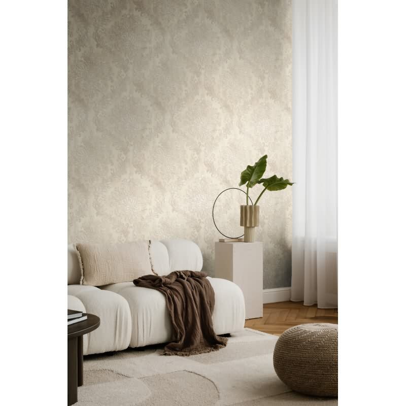 Tapete mit Barockmuster Beige Creme - Edle Damast-Tapete elegant strukturiert - Vliestapete AS-Creation (790495)