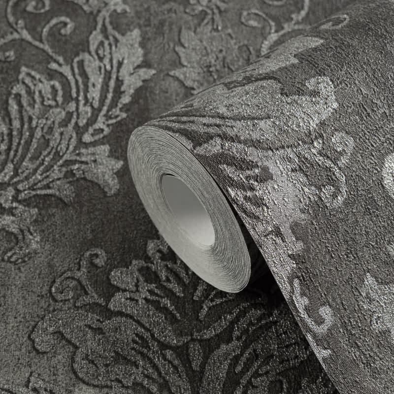 Tapete mit Barockmuster Schwarz Silber - Edle Damast-Optik modern glänzend - Vliestapete AS-Creation (790496)