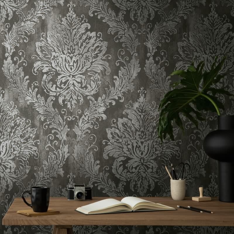 Tapete mit Barockmuster Schwarz Silber - Edle Damast-Optik modern glänzend - Vliestapete AS-Creation (790496)