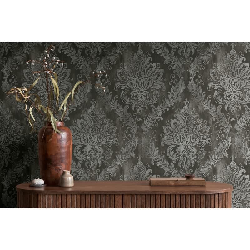 Tapete mit Barockmuster Schwarz Silber - Edle Damast-Optik modern glänzend - Vliestapete AS-Creation (790496)