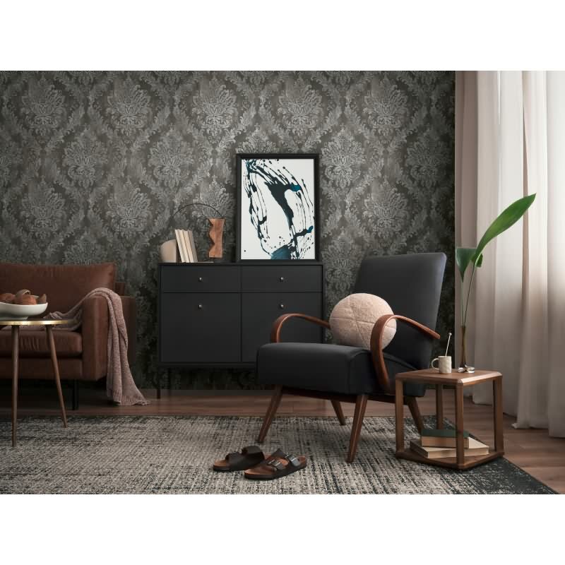 Tapete mit Barockmuster Schwarz Silber - Edle Damast-Optik modern glänzend - Vliestapete AS-Creation (790496)