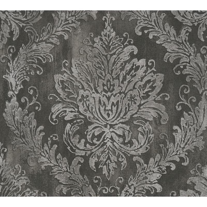 Tapete mit Barockmuster Schwarz Silber - Edle Damast-Optik modern glänzend - Vliestapete AS-Creation (790496)
