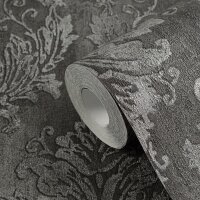 Tapete mit Barockmuster Schwarz Silber - Edle...