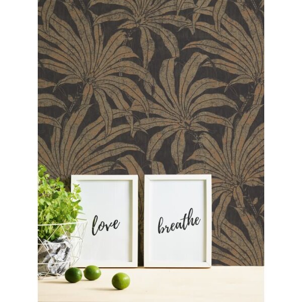 Dschungel-Tapete Schwarz Gold - Vliestapete mit Palmenmuster Vintage-Look AS-Creation (395011)