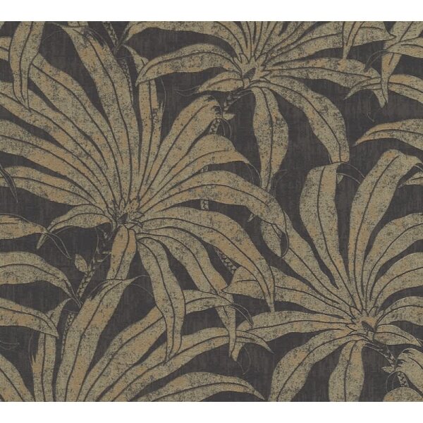 Dschungel-Tapete Schwarz Gold - Vliestapete mit Palmenmuster Vintage-Look AS-Creation (395011)