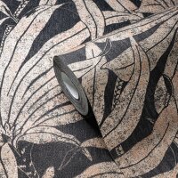 Dschungel-Tapete Schwarz Gold - Vliestapete mit...