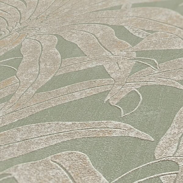 Tapete in Dschungeloptik Salbeigrün Beige - Vliestapete mit Palmenmotiv AS-Creation (395012)