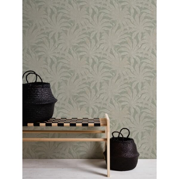 Tapete in Dschungeloptik Salbeigrün Beige - Vliestapete mit Palmenmotiv AS-Creation (395012)