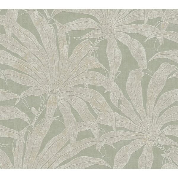 Tapete in Dschungeloptik Salbeigrün Beige - Vliestapete mit Palmenmotiv AS-Creation (395012)