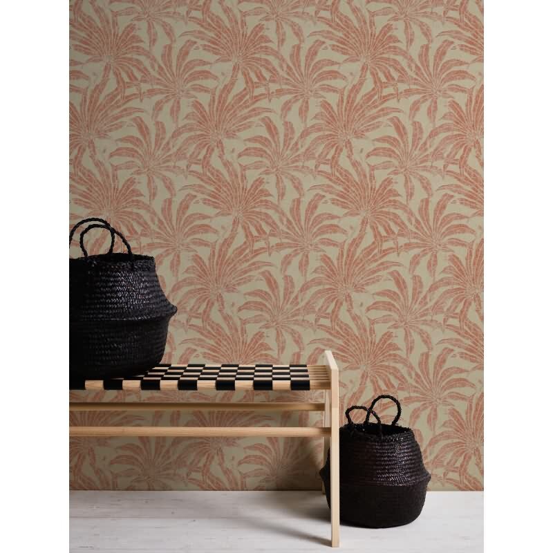 Dschungel-Tapete Beige Terrakotta - Vliestapete mit Palmen Vintage-Stil AS-Creation (395013)