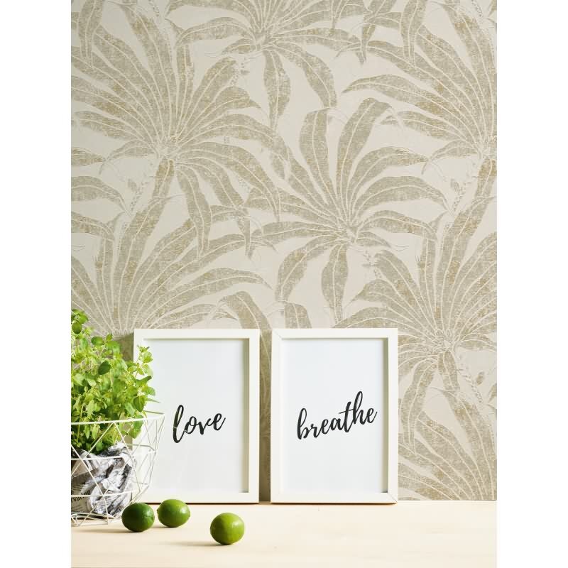 Palmen-Tapete Creme Hellgrün - Vliestapete Dschungeloptik mit Vintage-Charme AS-Creation (395015)