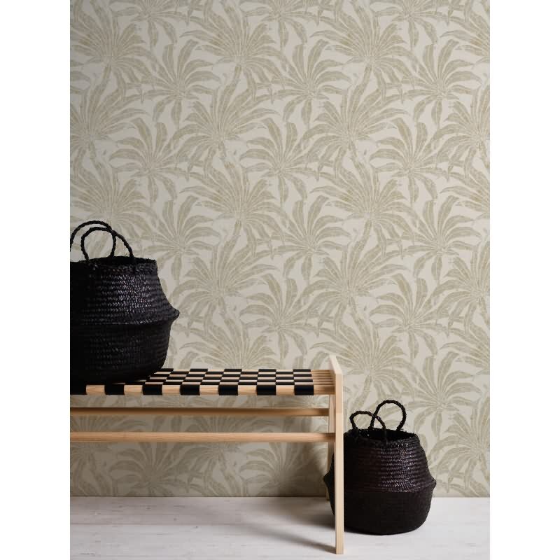 Palmen-Tapete Creme Hellgrün - Vliestapete Dschungeloptik mit Vintage-Charme AS-Creation (395015)