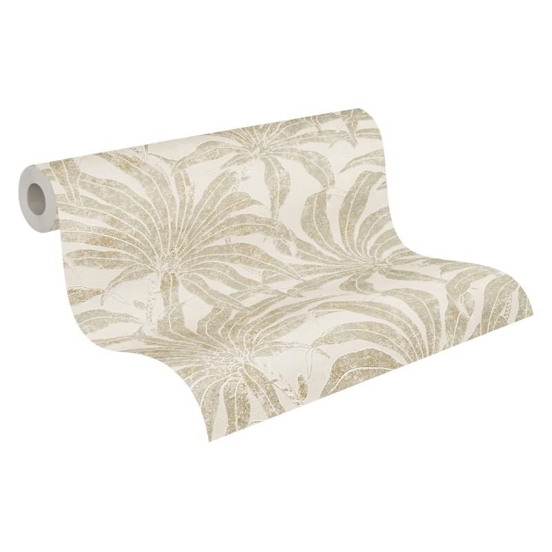 Palmen-Tapete Creme Hellgrün - Vliestapete Dschungeloptik mit Vintage-Charme AS-Creation (395015)