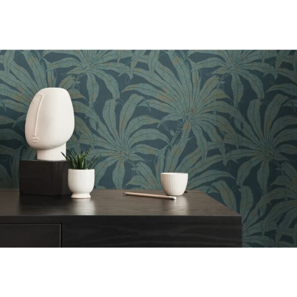 Dschungel-Tapete Dunkelblau Moosgrün - Vliestapete mit Palmenmotiv Vintage AS-Creation (395016)