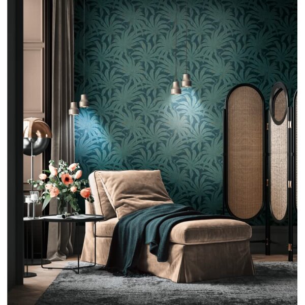 Dschungel-Tapete Dunkelblau Moosgrün - Vliestapete mit Palmenmotiv Vintage AS-Creation (395016)