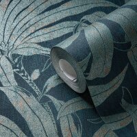 Dschungel-Tapete Dunkelblau Moosgr&uuml;n - Vliestapete...