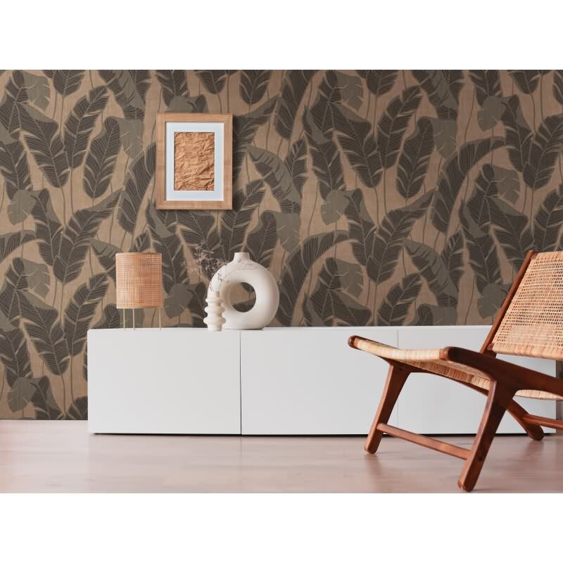 Tropen-Tapete Braun Schwarz - Vliestapete mit Bananenblättern im Retro-Stil AS-Creation (395021)