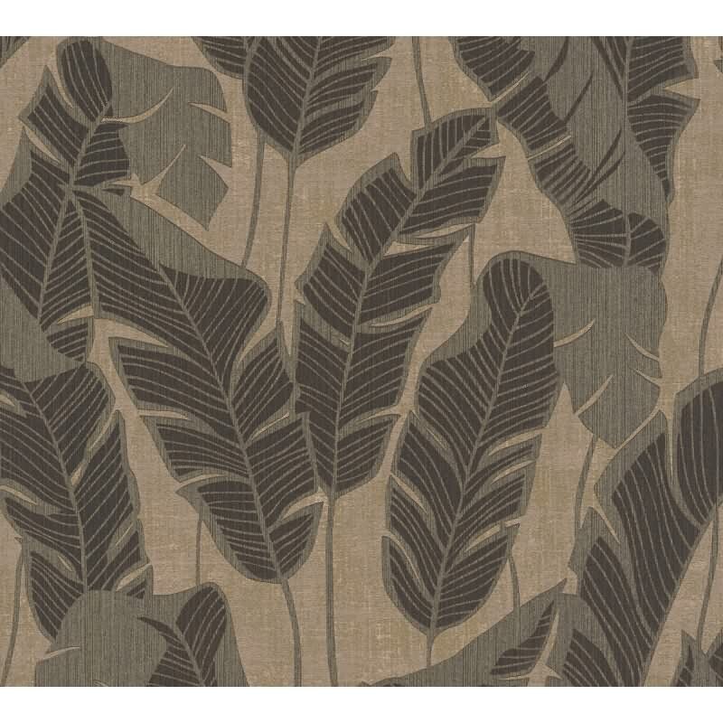 Tropen-Tapete Braun Schwarz - Vliestapete mit Bananenblättern im Retro-Stil AS-Creation (395021)