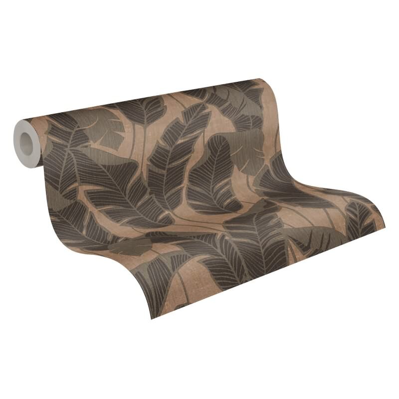 Tropen-Tapete Braun Schwarz - Vliestapete mit Bananenblättern im Retro-Stil AS-Creation (395021)