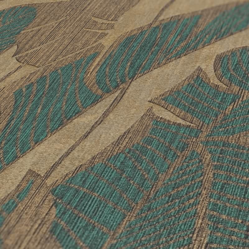 Bananenblatt-Tapete Gold Petrol - Vliestapete Dschungeloptik mit Glanzstruktur AS-Creation (395022)