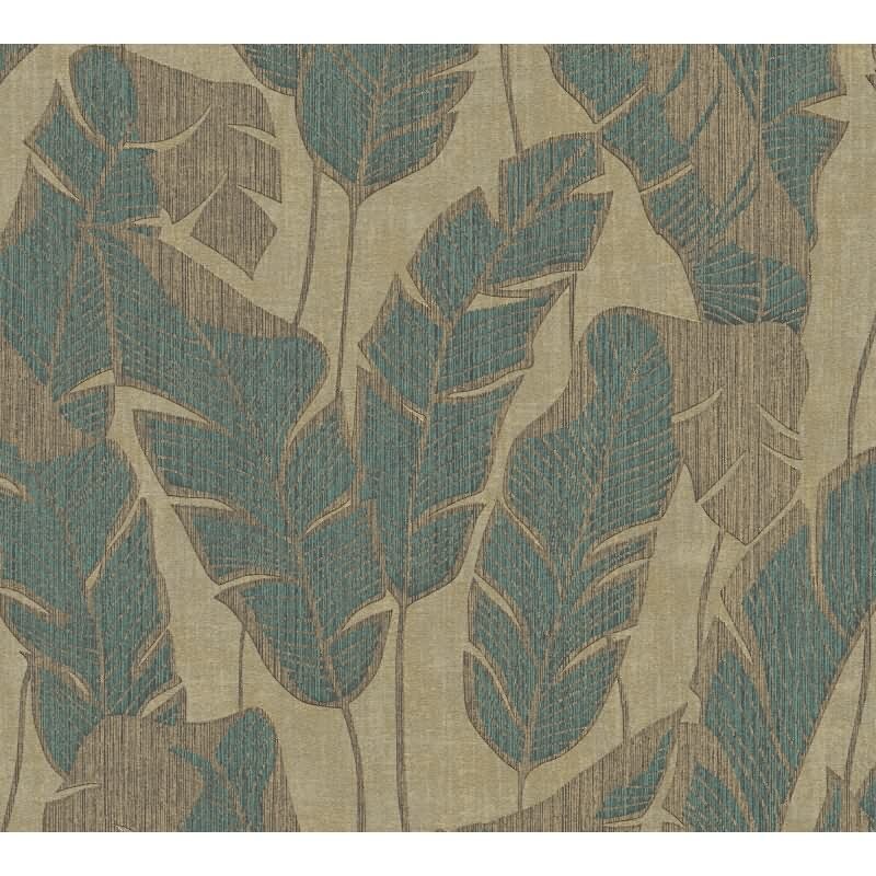 Bananenblatt-Tapete Gold Petrol - Vliestapete Dschungeloptik mit Glanzstruktur AS-Creation (395022)