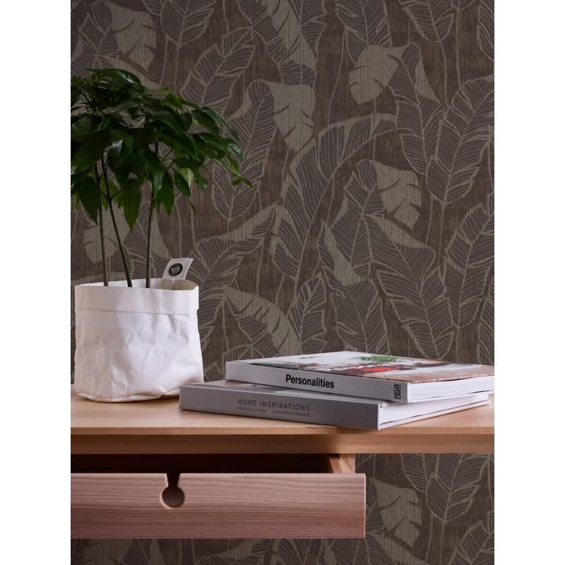 Bananenblatt-Tapete Braun - Vliestapete Dschungeloptik mit Glanzstruktur AS-Creation (395023)