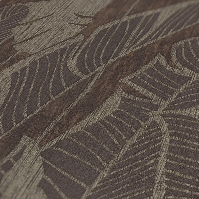 Bananenblatt-Tapete Braun - Vliestapete Dschungeloptik mit Glanzstruktur AS-Creation (395023)