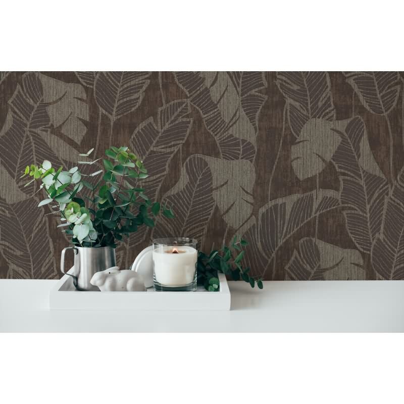 Bananenblatt-Tapete Braun - Vliestapete Dschungeloptik mit Glanzstruktur AS-Creation (395023)