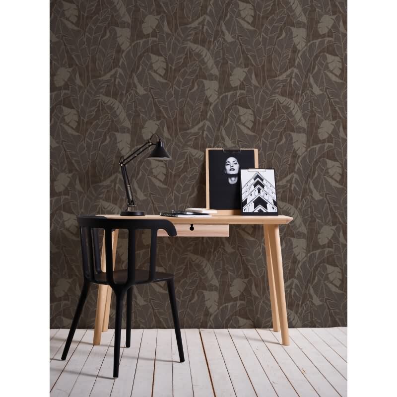 Bananenblatt-Tapete Braun - Vliestapete Dschungeloptik mit Glanzstruktur AS-Creation (395023)