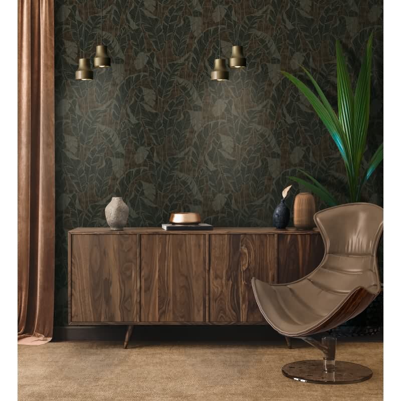 Bananenblatt-Tapete Braun - Vliestapete Dschungeloptik mit Glanzstruktur AS-Creation (395023)