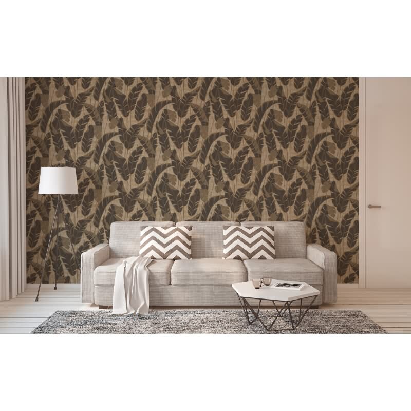 Tropen-Tapete Beige Schwarz - Vliestapete mit Bananenblättern strukturiert AS-Creation (395024)