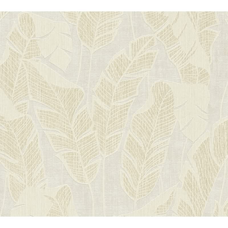 Bananenblatt-Tapete Creme Hellbeige - Vliestapete Tropenoptik natürlich AS-Creation (395025)