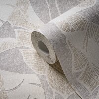 Bananenblatt-Tapete Creme Hellbeige - Vliestapete...