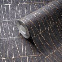 3D-Tapete in Kacheloptik Schwarz Gold &ndash;...