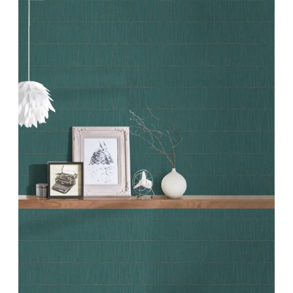 3D-Tapete in Kacheloptik Petrol Gold – Geometrische Struktur Vliestapete modern AS-Creation (395064)